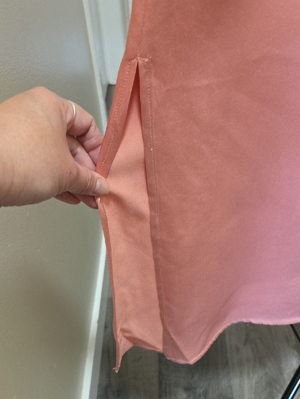 NWT OUI Blush Pink Satin Slip Dress V-Neck Side Slits Midi Minimalist Luxe $335 - Picture 10 of 12